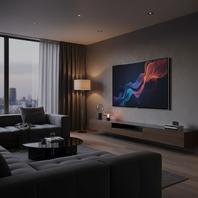 VisionMax 4K Smart TV wall mounted in modern living room