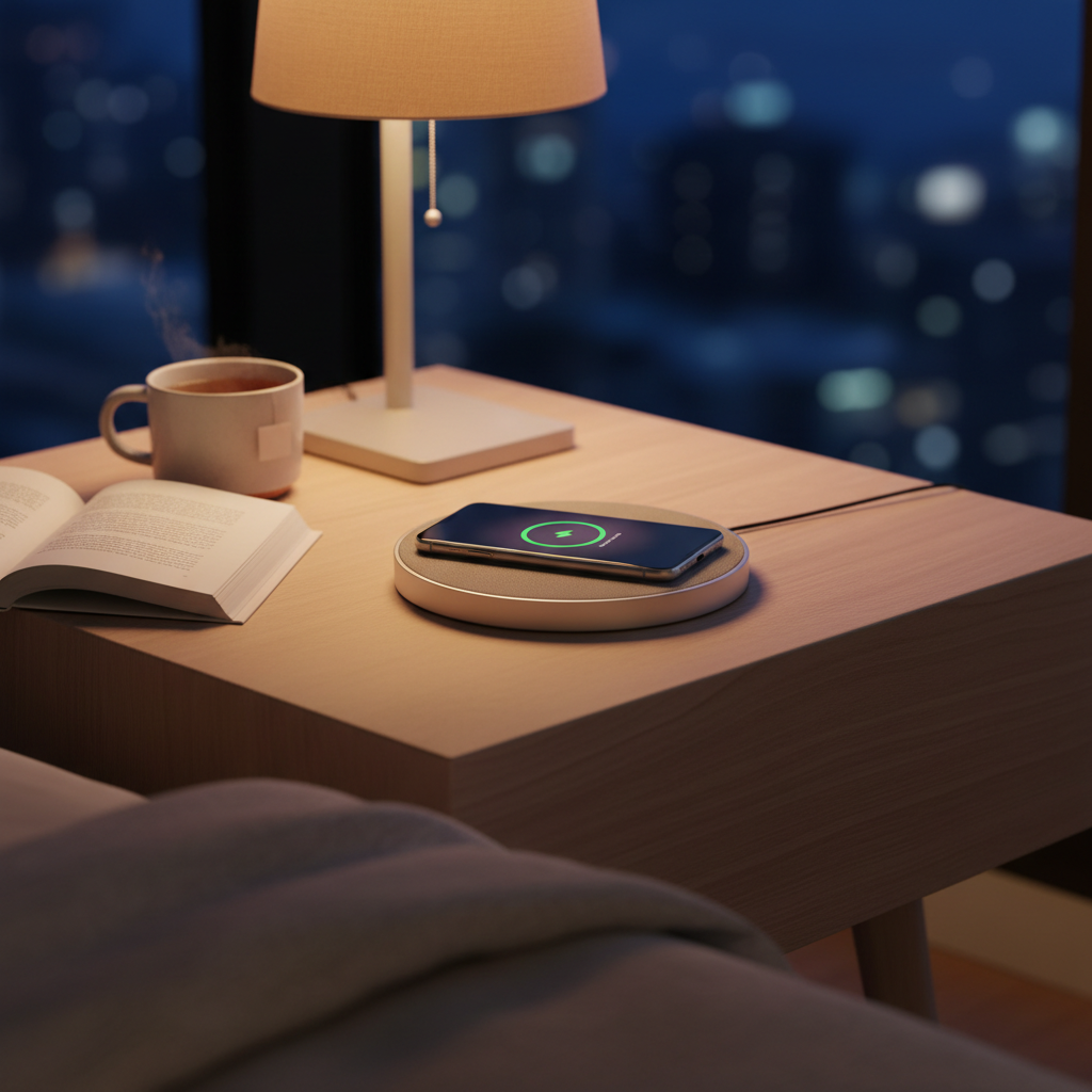 ChargePulse charging pad on bedside table