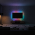 LumiGlow LED strips behind TV setup