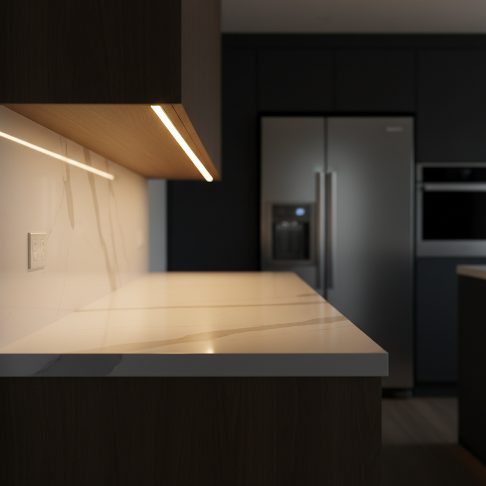 LumiGlow LED strips under kitchen cabinet