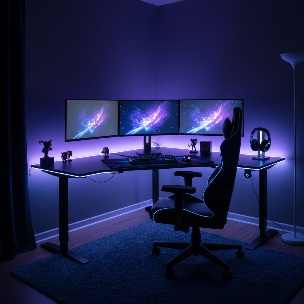 LumiGlow LED strips in gaming room setup