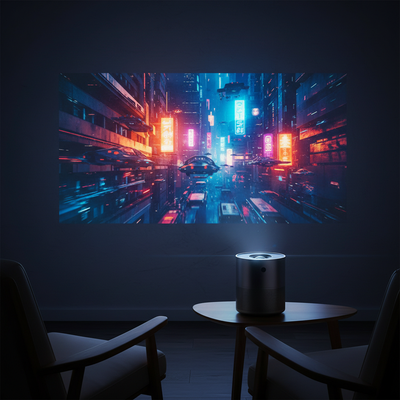 CineBeam Mini Projector projecting movie on wall